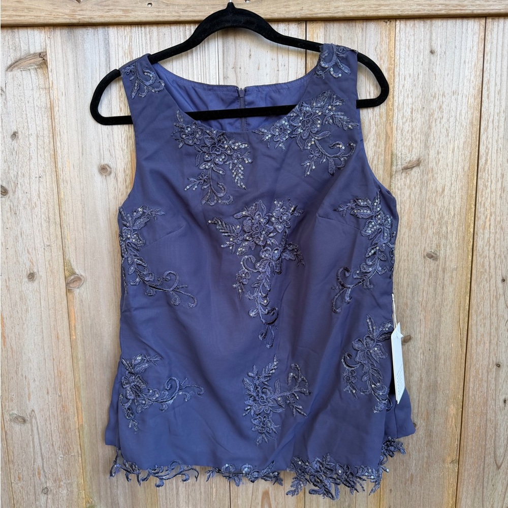 NWT Women’s Chiffon Suit 3 Piece Lace Appliqués Long Sleeve Dressy Formal Blue - Picture 6 of 11